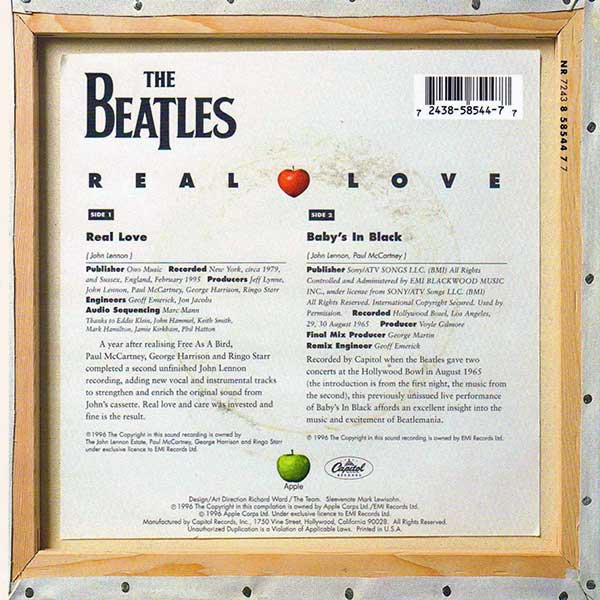 Real Love (7 inch single, back)