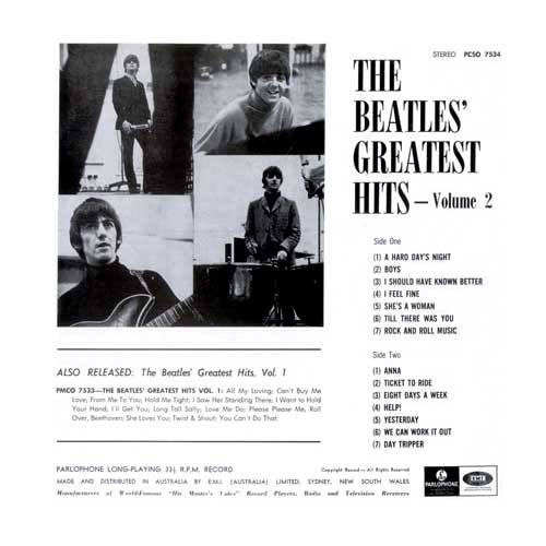 Greatest Hits Volume 2 (Australia, 1967), back cover