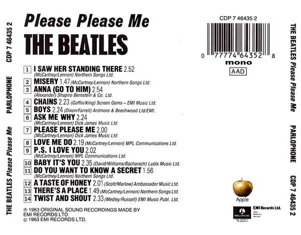 Please Please Me, Back cover, original CD