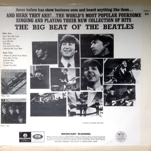 The Big Beat Of The Beatles, back cover (South Africa, 1964)
