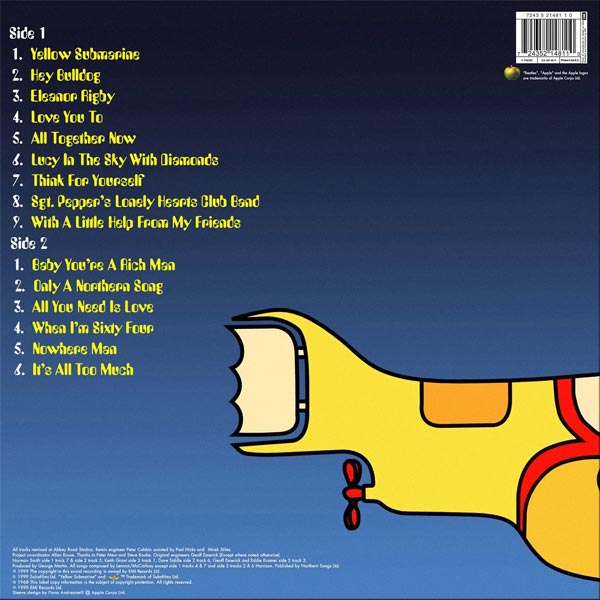 Yellow Submarine Songtrack, vinyl edition, back cover